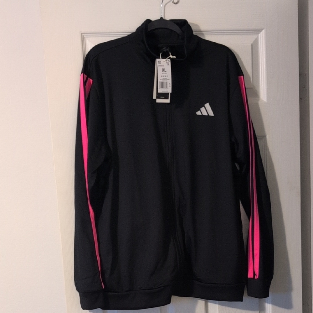 Adidas Black Track Jacket AND Pants with Neon Pink Accents